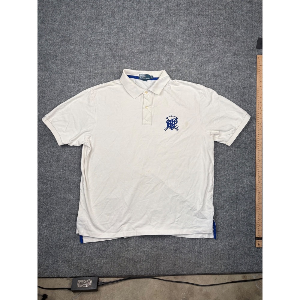 Polo Ralph Lauren Shirt Mens 2XB White Blue Crest Logo Short Sleeve Cotton Polo